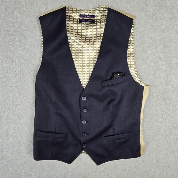 Ted Baker London Vest Mens Size 38R Wool Waistcoat Navy Blue - Picture 1 of 15